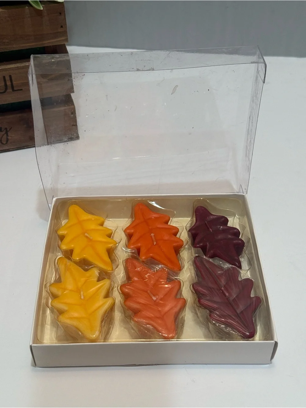 Vintage Hallmark Autumn Leaves Floating Candles Set of 6 Fall Thanksgiving NIB